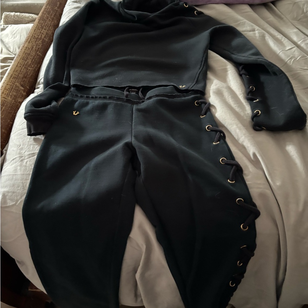 True Religion Black Women's Track Pants & Joggers with Eyelet Details
